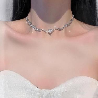 Imagem de Elegante colar de zircão com asas de anjo para mulheres, corrente de clavícula, coração, festa, casamento, presente