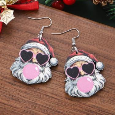Imagem de Brincos de Natal femininos com pingente de Papai Noel, roupas de Natal, acessórios de bijuteria, 2inch, Aço inoxidável, Sem pedra preciosa