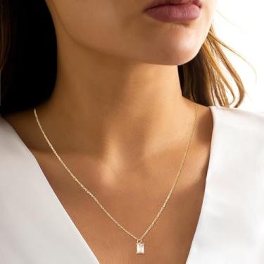 Imagem de Colar de corrente com contas finas banhadas a ouro 14 quilates, colar de ouro delicado, simples, em camadas, dourado, minimalista, joia feminina