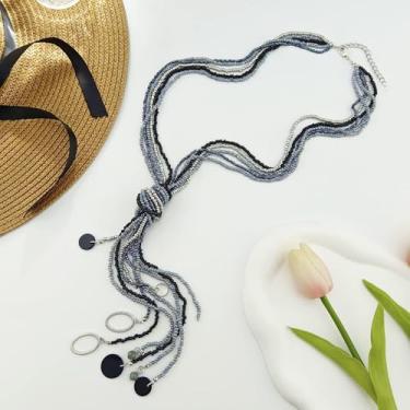 Imagem de Colar longo com contas de sementes múltiplas, 21 colares de babador longo com nó de gravata para mulheres, No size, Metal, Sem Pedra Preciosa