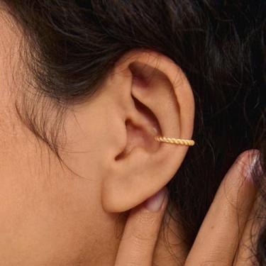 Imagem de Brinco feminino banhado a ouro 14 K, não perfurado, cartilagem de orelha, prendedor e argola para presente, Medium, Latão, Sem pedra preciosa