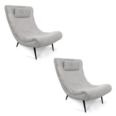 Imagem de Kit 02 Poltronas Sher Suede Cinza Pés Palito de Ferro - D'Rossi