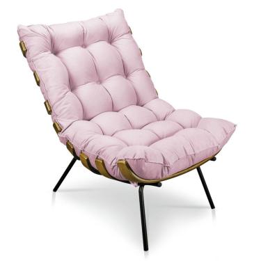 Imagem de Poltrona Costela Suede Rosa Bebê Base Metálica Pallazio