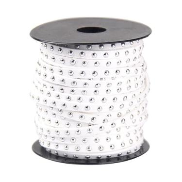 Imagem de Sclmgo Corda de camurça sintética cravejada com rebites punk, 20 jardas, 0,20 polegadas, acabamento em liga, fita de cordão para decoração de casa, Branco Prateado