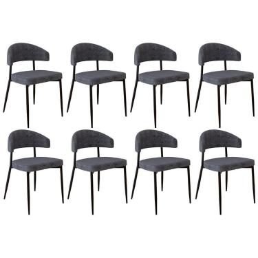 Imagem de Cadeira De Jantar Estofada Kit 8 Chloe M25 Linho Lautrec Grafite - Mpozenato