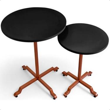 Imagem de Kit Conjunto 2 Mesas De Canto Lateral Alta E Baixa Em Aço Design Moder