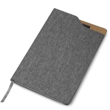 Imagem de Caderno de Anotações com Suporte para Caneta – Capa Dura em Material Reciclável, 80 Folhas Pautadas Bege, Formato A5 (21,3x14,5cm) – Ecológico e Elegante – Não Acompanha Caneta (Cinza)