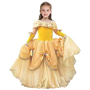Imagem de FMYFWY Vestido de Princesa Bela, Bela e Fera Fantasias Roupas de Halloween Natal Casamento Vestido de Aniversário com Luvas, Amarelo, 12-13 Years