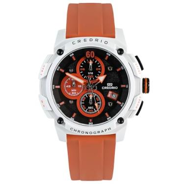 Imagem de OXFANITE Relógio masculino moderno, pulseira de silicone, quartzo, luxuoso, à prova d'água, luminoso, mostrador analógico, com cronógrafo, data multifuncional, relógio laranja