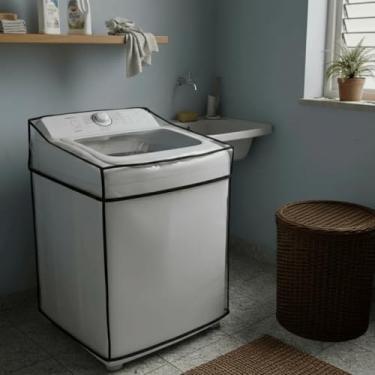 Imagem de Capa Para Maquina De Lavar 15/16/17Kg Impermeável, Resistente, Prática - Brastemp Consul Electrolux Panasonic MIdea - Material Pvc Cristal Transparente Com Elástico Para Melhor Fixação