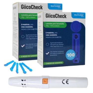 Imagem de 200 Lanceta Glicose Agulha Glicemia 1 Caneta Lancetadora - GTech, Univ