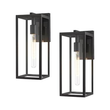 Imagem de Bestshared Lanterna de parede para ambientes externos, 1 luminárias de arandela de parede exterior, luz única montada na parede, lâmpada de parede preta com vidro transparente (preto, pacote com 2)