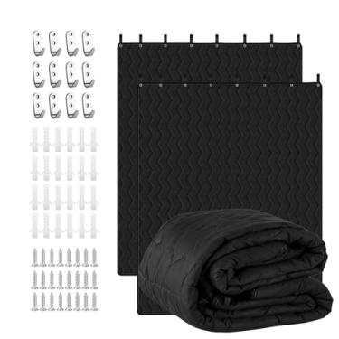 Imagem de Cobertor de amortecimento de som 244 x 203 x 2 cm, 2 peças de cobertor acústico profissional com ilhós - capa redutora de ruído para estúdio em casa, escritório, quarto de animais de estimação - preto