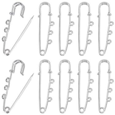 Imagem de SUNNYCLUE 1 caixa de 20 peças de pinos de 5 cm de alfinete de segurança a granel encontrando prata 3 laços de metal aço prendedor clipe fecho kilt crachá de segurança achados para fazer joias