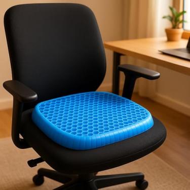 Imagem de Almofada Gel Ergonômica para Cadeira, Azul, Formato Colmeia, Suporte Lombar para Escritório, Design Ortopédico