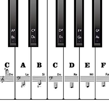 Imagem de Adesivos de teclado de piano para teclas 88/61/54/49, adesivos de notas de piano removíveis e transparentes para iniciantes (preto e branco)
