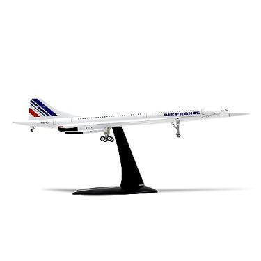 Imagem de QIYUMOKE Kit de modelo de avião de metal fundido Concorde Air France em escala 1/200 com suporte, modelo de avião Concorde para adultos entusiastas da aviação, presente ou coleção de aeronaves (30,5
