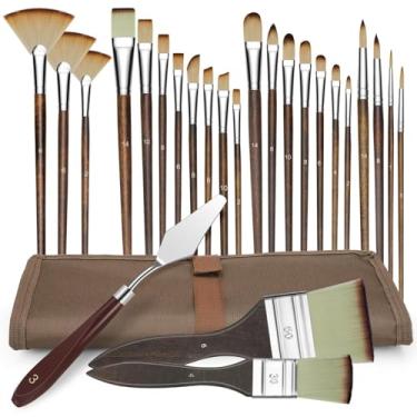 Imagem de EEEKit Conjunto de pincéis de tinta acrílica com 25 peças, pincéis profissionais com espátula, conjunto de pincéis artísticos, pincéis sintéticos para acrílico a óleo, guache, tela, cerâmica, rocha