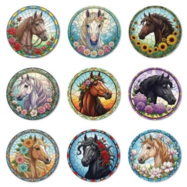 Imagem de ANATTASOUL Conjunto de 9 porta-copos com estampa floral de cavalo colorido para copos de madeira, presente de inauguração de casa redonda para casa nova, proteção de mesa de centro decorativa de 9,9