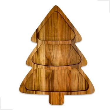 Imagem de Petisqueira Pinheiro de Natal em Madeira Teca 40x30 cm – 3 Cavidades – Formato Árvore Natalina – Acabamento Premium Woodspot