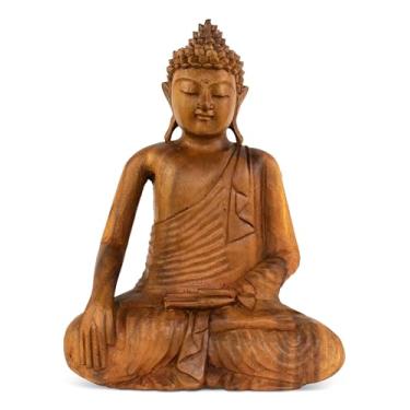Imagem de G6 Collection Estátua de Buda tocando a Terra – Escultura de madeira esculpida à mão do Senhor Buda em Bhumisparsha Mudra, meditação Zen Decoração de casa ETB (50,8 cm de altura)
