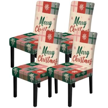 Imagem de ANNA QUEEN Conjunto de 4 capas de cadeira de Natal, capas elásticas removíveis, laváveis para jantar, fazenda, hotel, festa, casamento (estilo 16)