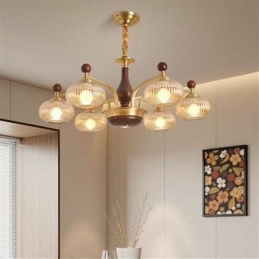 Imagem de Lustre contemporâneo de latão para sala de estar com LED, estilo retrô, criativo, para restaurante, quarto, escritório, hotel, casa de campo, café, luminária pendente (6 lâmpadas).