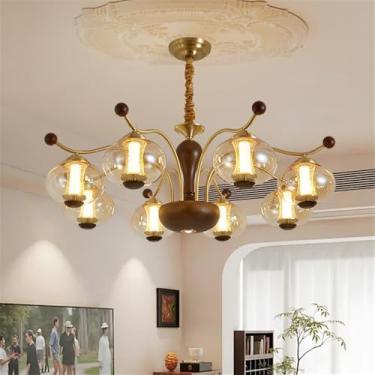 Imagem de Lustre contemporâneo de latão para sala de estar com LED, estilo retrô, criativo, para restaurante, quarto, escritório, hotel, casa de campo, café, luminária pendente (Q 8 lâmpadas)
