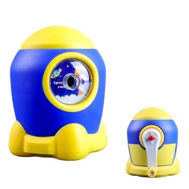 Imagem de GZBABY Apontador de lápis manual, apontador de lápis de manivela com espessura de ponta ajustável, formato de foguete fofo (amarelo)