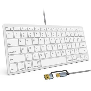 Imagem de Teclado ultrafino com fio para Apple Mac, cabo de conversão USB e tipo C, 78 teclas de tesoura, teclas de atalho de mídia, compatível com MacBook, iMac Mini e Pro, laptops, computadores desktop