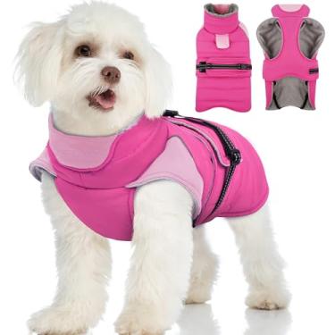 Imagem de MIGOHI Casaco aconchegante para cães pequenos – Casaco refletivo para cães pequenos, casaco de inverno de lã para cães com furo de trela, roupas grossas à prova de neve, pomerânia, chihuahua, PP, rosa