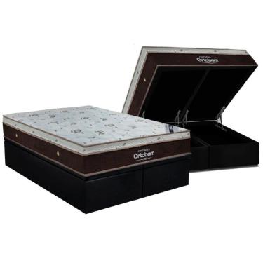 Imagem de Cama Box Baú: Colchão Molas Superpocket Ensacadas Ortobom Sleep King + Base Crc Suede Black (193x203)