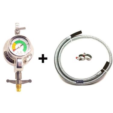 Imagem de regulador click gás top visor grande mangueira inox 1 metro - VINIGÁS