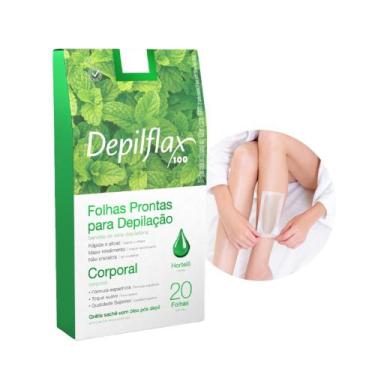 Imagem de Folhas Prontas de Depilação Corporal Pernas Depilflax Morango Hortelã 