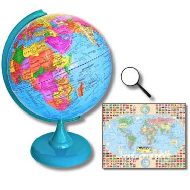 Imagem de Globo Terrestre Político Verde Turquesa 30cm Diâmetro Com Mapa Mundi G