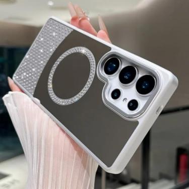 Imagem de Capa magnética espelhada com padrão diamante e estilo flash para Samsung Galaxy S25 S24 S23 S22 S21 Ultra Plus S24fe A55 A35 A25 A15 (para Galaxy S22 Ultra 5G/cinza)