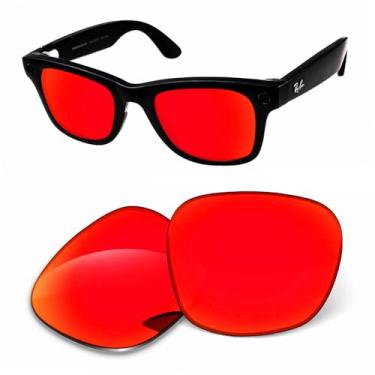 Imagem de Lentes de substituição de transição de 1,6 mm compatíveis com óculos inteligentes Ray-Ban Meta Wayfarer RW4006/RW4012 de 50 mm, à prova de arranhões, Espelhado vermelho laranja, One Size