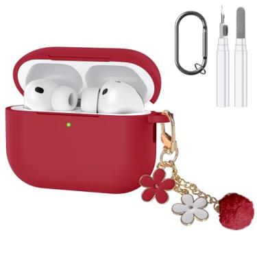 Imagem de Compatível com AirPods 4, capa protetora de silicone macio premium para Apple AirPods 4ª geração com kit de limpeza chaveiro acessórios para mulheres e meninas (WineRed, para AirPod Pro 3)