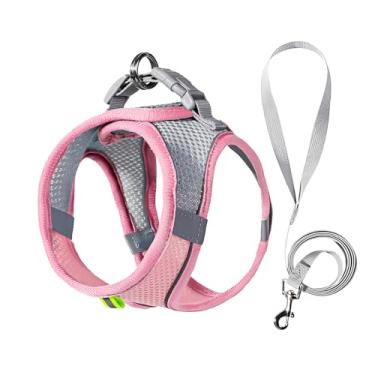 Imagem de Peitoral ajustável antipuxão com coleira de 1,5 m, refletor acolchoado confortável para cães e gatos pequenos (2,9 kg - 5,9 kg), serve para Papillon, maltês