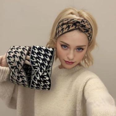 Imagem de 1 faixa de cabeça tricotada grade de pássaros borda larga cruzada nas costas quente pós-parto outono/inverno esportes ao ar livre, faixa A2