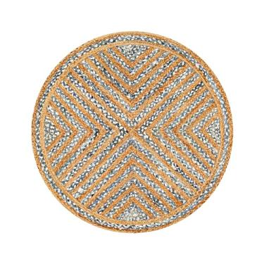 Imagem de Goroly Home Tapete trançado de algodão de juta boêmio 1,2 m redondo - Tapete circular de algodão de juta para cozinha, quarto de crianças, sala de jogos | Tapete colorido feito à mão reversível para