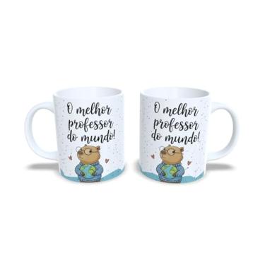 Imagem de Caneca Cerâmica Decorativa com Ilustração de Capivara Professor, Branca, 325ml, Mensagem Educativa em Português (018)