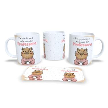 Imagem de Caneca Cerâmica Decorativa com Ilustração de Capivara Professor, Branca, 325ml, Mensagem Educativa em Português (004)