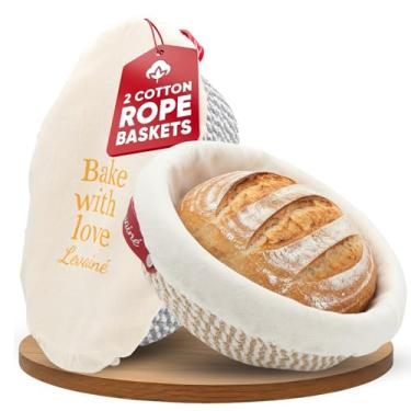 Imagem de Banneton Conjunto de cesta à prova de pão, cestas ovais e redondas de algodão à prova de corda com forros e capas | Cesta Banneton de massa fermentada para fazer pão | Cestas à prova de pão para pães