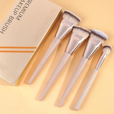 Imagem de Conjunto de pincéis de maquiagem de 5 peças em uma caixa de papel, vegano, suave na pele, para misturar base, blush e sombra (tez)
