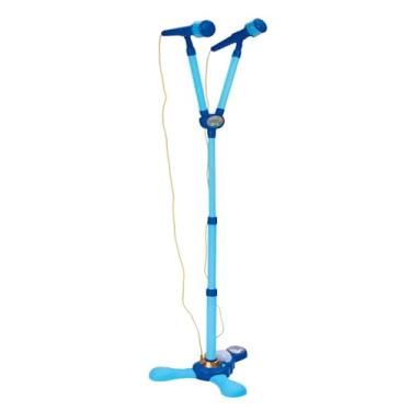Imagem de Microfone Infantil Duplo com Pedestal Ajustável, Plástico, Azul, 85-120cm Altura, Base Estável, Pilhas, 3+ Anos