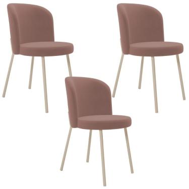 Imagem de Kit 03 Cadeiras Para Sala De Jantar Cozinha Estofada Gavi Arena L02 Suede Rosê - Lyam Decor