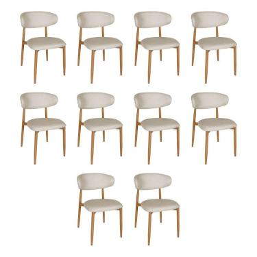 Imagem de Kit 10 Cadeiras De Jantar Lucy Estrutura Aço Carbono Laminado Natural Com Estofado Linho Cru