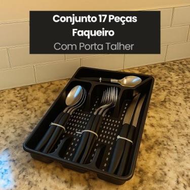 Imagem de Conjunto 17 Peças de Faqueiro com Porta-talheres Preto - UNICASA