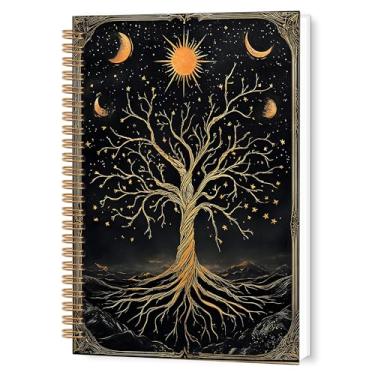 Imagem de TWRVI Caderno espiral Witchy Tree, fases da lua mística, noite estrelada, caderno pautado para escola, material de escritório, cadernos de diário de estética celestial 14 x 21 cm, 164 páginas